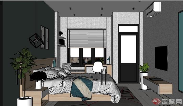 现代风格住宅室内卧室空间设计su模型