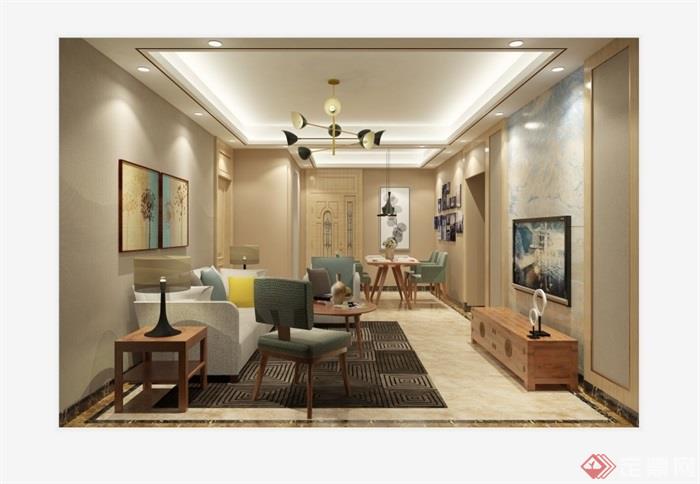 现代风格住宅完整室内空间设计su模型