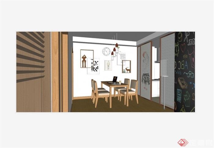 现代风格住宅小户型室内空间设计su模型