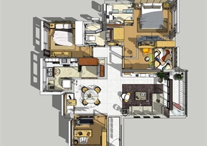 现代风格住宅室内完整空间设计SU(草图大师)模型
