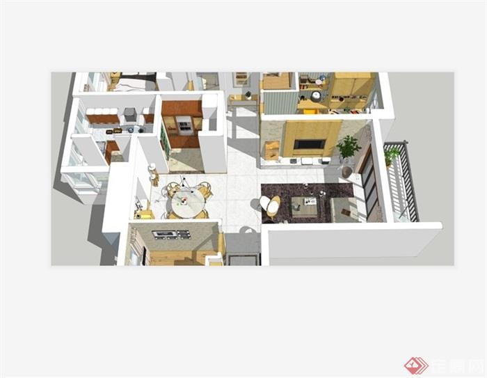 现代风格住宅室内完整空间设计su模型
