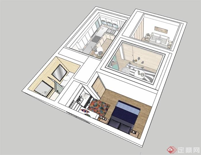 完整的现代风格住宅室内空间设计su模型