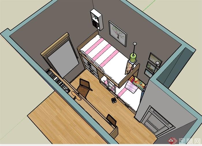 现代风格住宅室内儿童房空间设计su模型