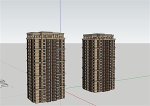 现代完整的住宅高层建筑楼设计SU(草图大师)模型