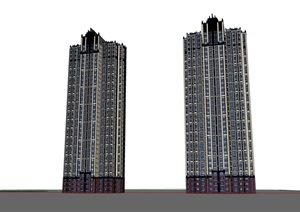 完整的小区住宅高层建筑楼设计SU(草图大师)模型