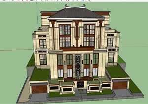 中式风格为完整的双拼别墅多层住宅SU(草图大师)模型