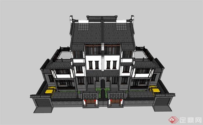 古典中式风格双拼别墅建筑su模型