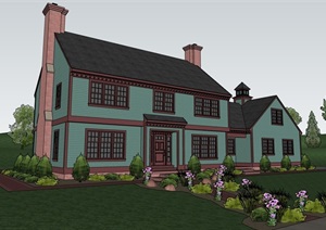 英式风格经典完整的别墅详细建筑SU(草图大师)模型