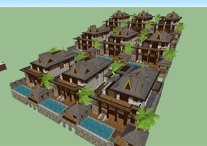 东南亚风格度假别墅详细建筑SU(草图大师)模型