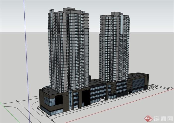 现代整体高层小区住宅楼设计su模型
