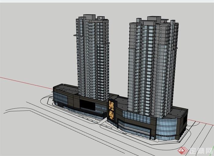 现代整体高层小区住宅楼设计su模型