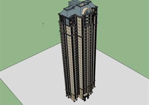完整的欧式居住高层建筑楼SU(草图大师)模型