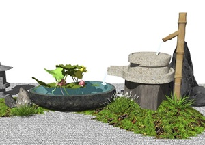 日式庭院景观小品 枯山水庭院景观 禅意景观SU(草图大师)模型1