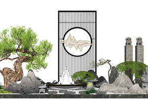 日式枯山水庭院景观 景观小品 植物SU(草图大师)模型