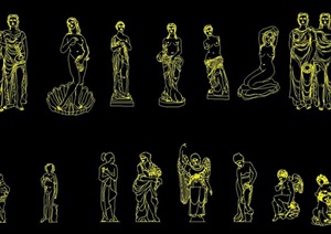 15种欧式人物雕塑小品小天使主题雕塑CAD立面图