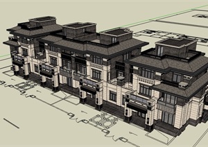 新古典风格联排小区别墅建筑楼SU(草图大师)模型