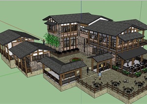 多层古典中式民居住宅详细建筑SU(草图大师)模型