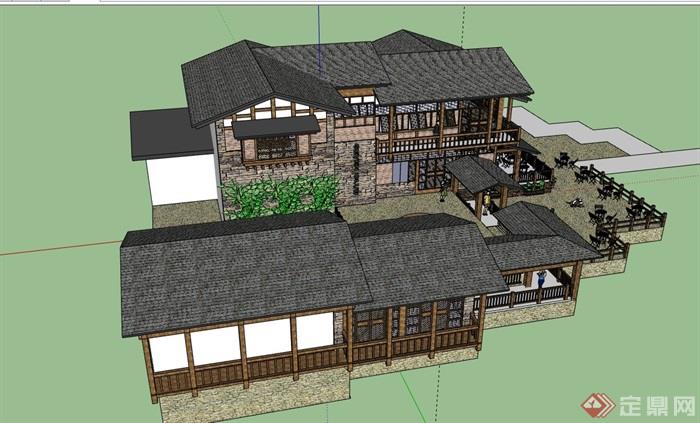 多层古典中式民居住宅详细建筑su模型