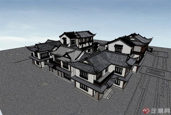 古典中式风格住宅建筑多层设计su模型