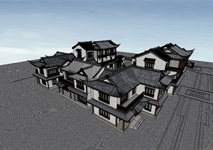 古典中式风格住宅建筑多层设计SU(草图大师)模型
