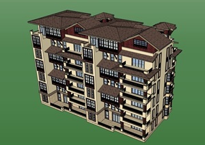 多层完整的欧式住宅小区建筑SU(草图大师)模型