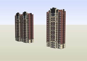 现代两栋住宅小区建筑SU(草图大师)模型