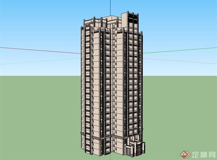 现代高层住宅建筑楼su模型