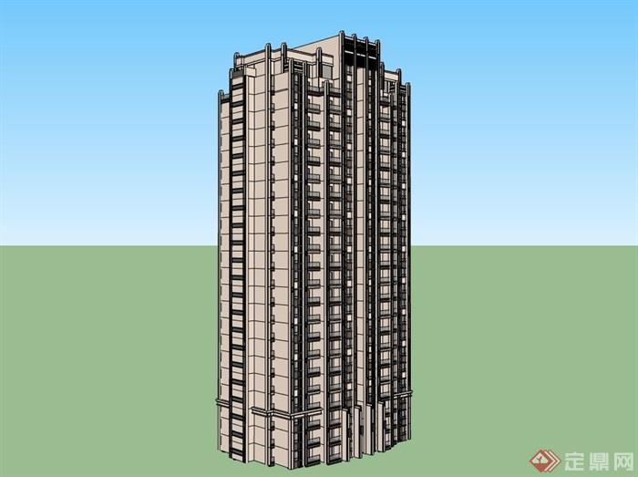 现代高层住宅建筑楼su模型