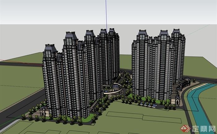 小区完整的住宅建筑设计楼su模型