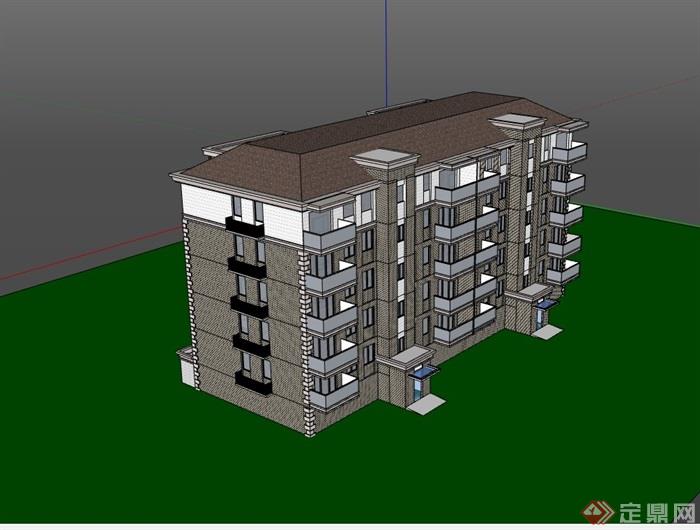 完整的欧式多层住宅建筑设计楼su模型