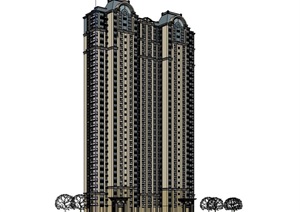 高层完整欧式住宅建筑设计楼SU(草图大师)模型