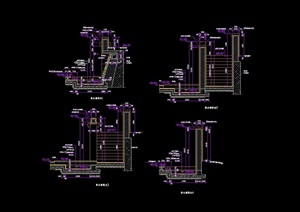 详细的园林景观跌水墙设计cad施工图