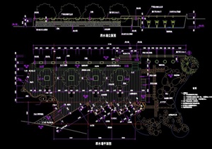 园林景观跌水墙设计cad平立面图