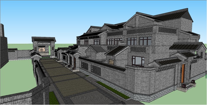 中式院落别墅建筑设计SU模型