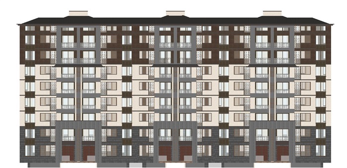 新中式旧居住楼立面改造方案SU模型(1)