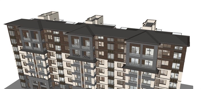 新中式旧居住楼立面改造方案SU模型(3)