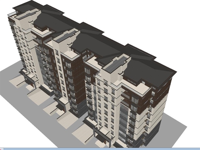 新中式旧居住楼立面改造方案SU模型(4)
