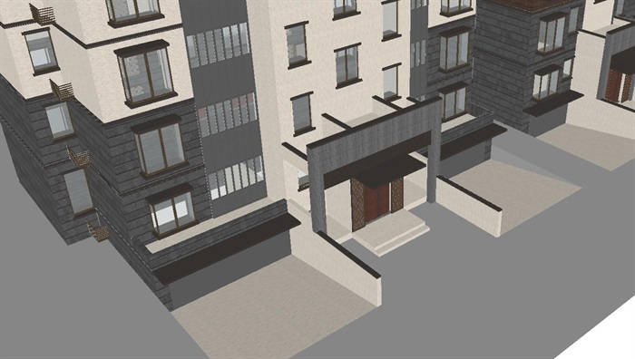 新中式旧居住楼立面改造方案SU模型(5)