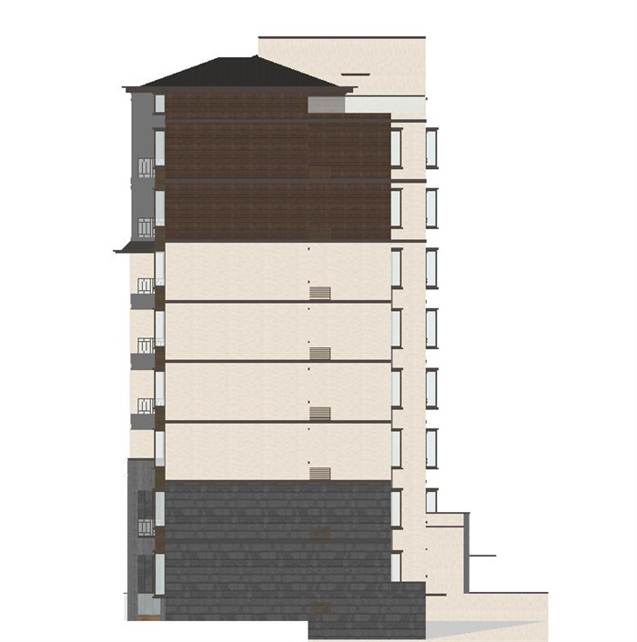 新中式旧居住楼立面改造方案SU模型(9)