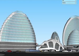 现代风格SOHO项目建筑概念方案SU(草图大师)模型