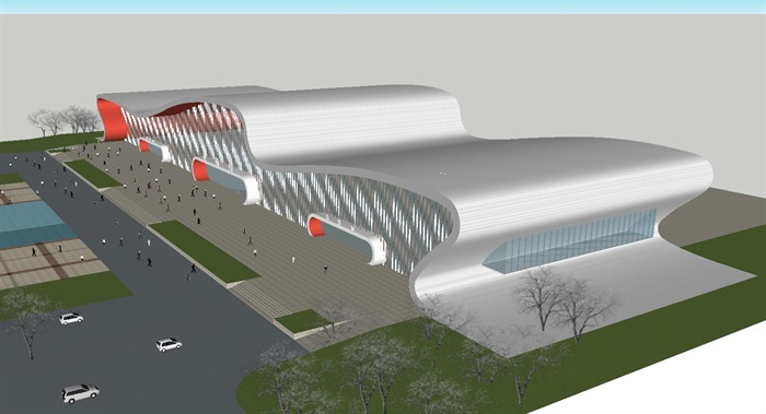 现代风格蚌埠南高铁站建筑方案SU模型(3)