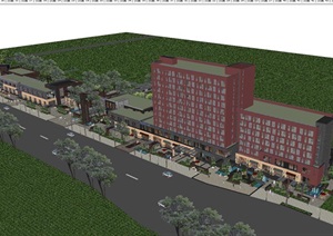 天津万科沿街商业 公寓建筑与景观方案SU(草图大师)模型