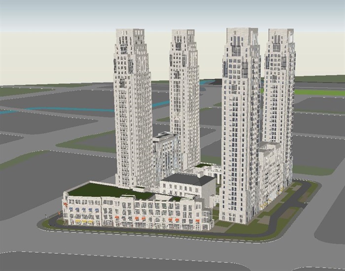 杭州万科大都会新古典风格住宅与商业项目SU模型(6)
