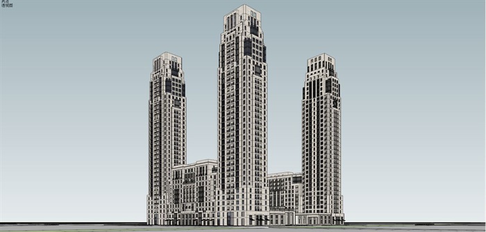 杭州万科大都会新古典风格住宅与商业项目SU模型(10)