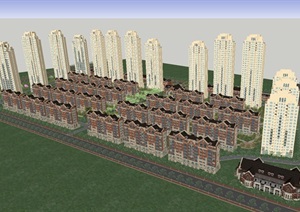 华地置业褐石风格商业 洋房 高层住宅小区整体建筑方案SU(草图大师)模型