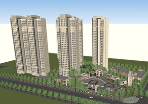武汉金地格林东郡新古典风格高层住宅 商业项目SU(草图大师)模型