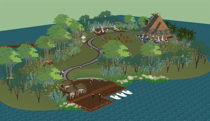 东南亚风格泰式婚礼岛景观设计方案SU模型(3)