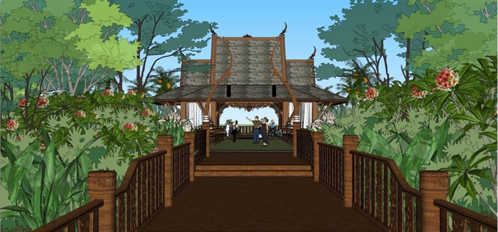 东南亚风格泰式婚礼岛景观设计方案SU模型(4)