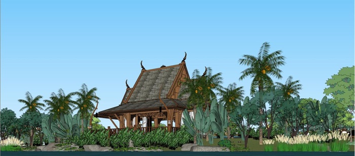 东南亚风格泰式婚礼岛景观设计方案SU模型(6)