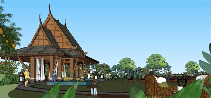 东南亚风格泰式婚礼岛景观设计方案SU模型(7)